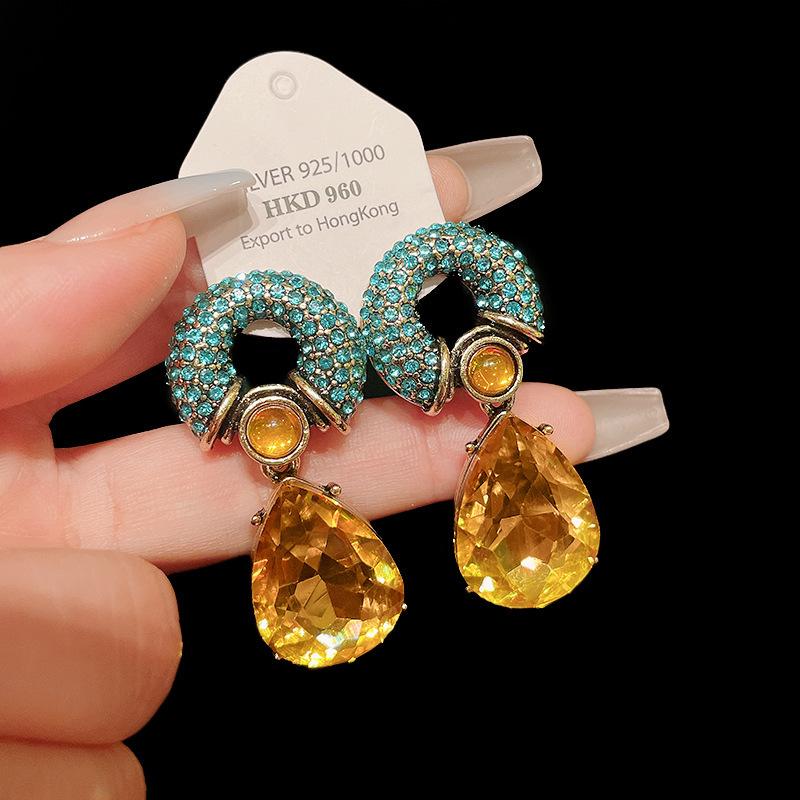 Pendientes de Carrillón de Viento de Perla y Cristal de Aguja Plateada Vintage