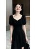 Elegant French Slimming V-neck Slit Dress - Korean Style, Plus Size, Perfect for Outings