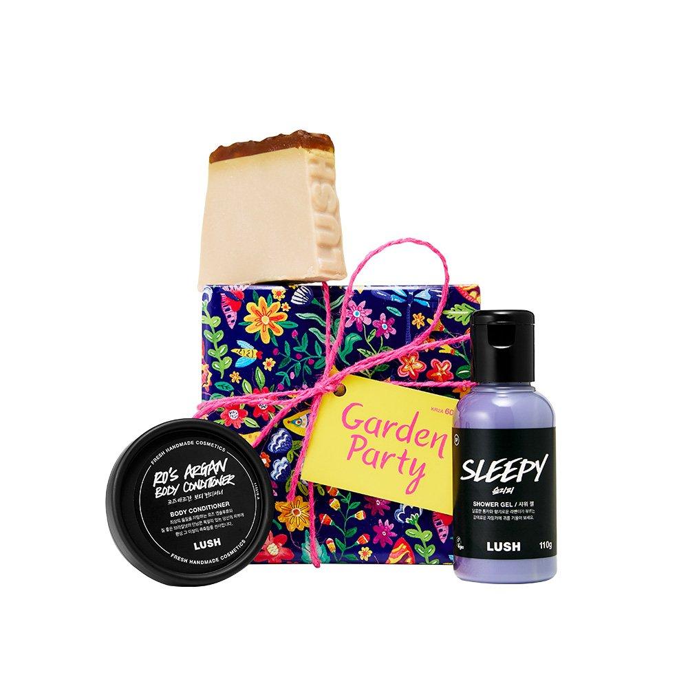 

[LUSH] Садовая вечеринка - Подарок (Кондиционер для тела Роза Аргана 45 г, Сонный 110 г, Мед Глаз Вымыл Детей (Влажный вес) 100г)