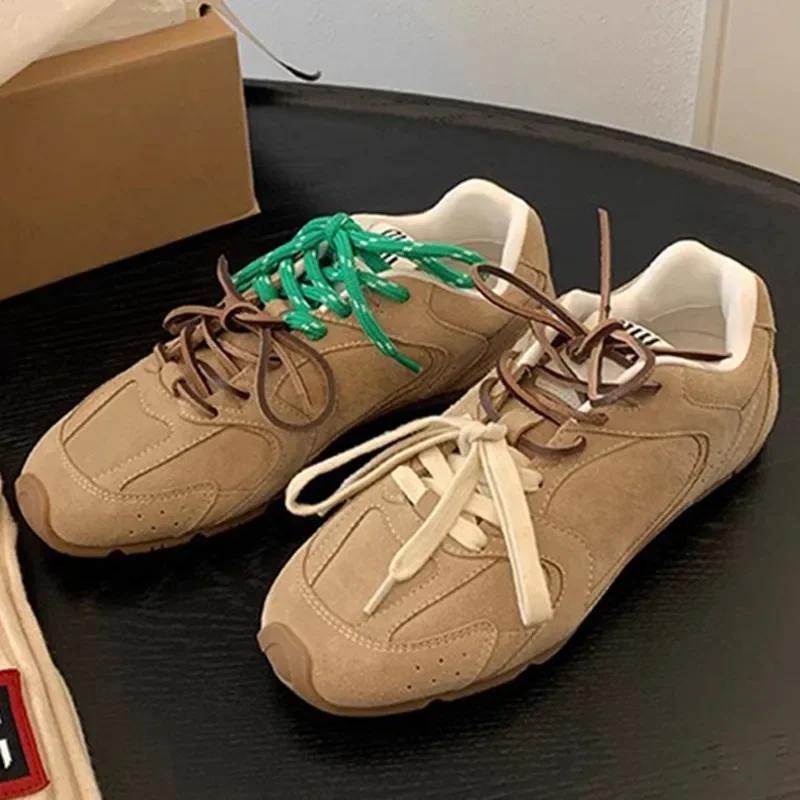 

Sports Shoes Casual Outdoor Round Toe Flat Sneakers For Women Lace-Up Solied Color Sewing Leisure Comfortable Female Cool Shoes 37
