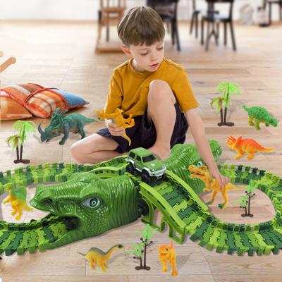 Caihezhi 153 ks/sada Elektrické závodní auto, DIY montážní dráha, dětská hračka scéna s dinosaury