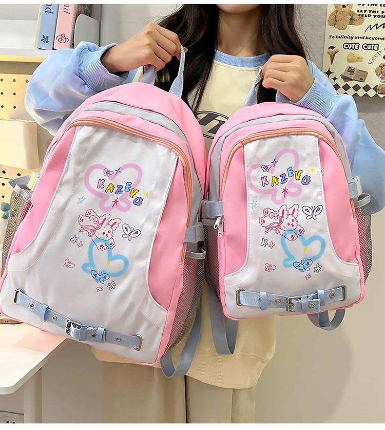 

School BagsNew high-value cute cartoon backpack junior high school girls Japanese graffiti travel lightweight fashion backpack Small рожевий