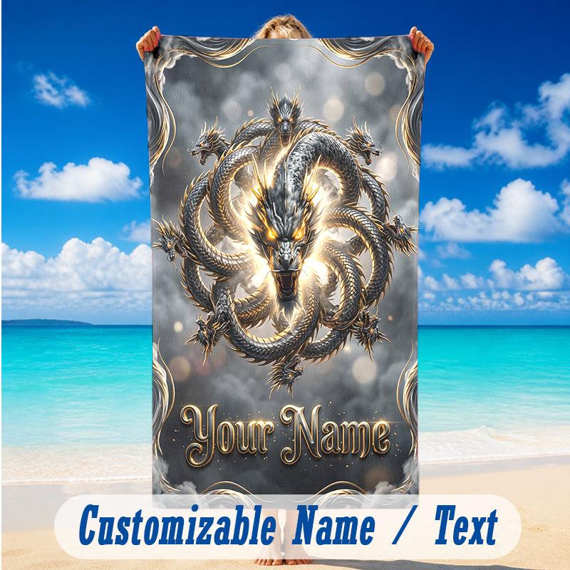 Dragon Phoenix Theme Beach Towel Personalized Custom Name & Text Soft Quick Dry Beach Towel for Swimming Travel