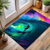 "Surfer Riding Neon Waves Art Design" Patterned carpet, non slip mat suitable for living room and bedroom sofas