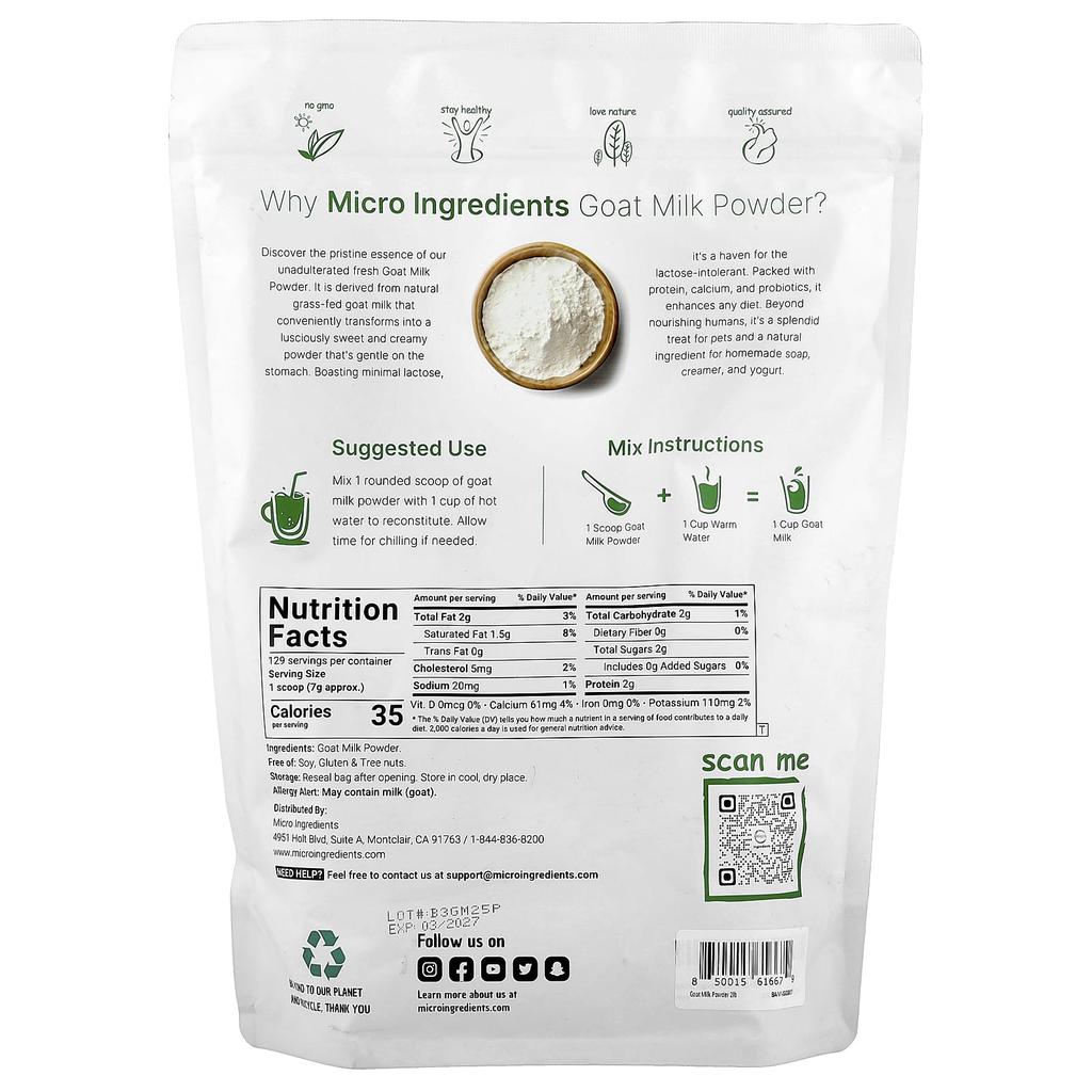 Micro Ingredients, Ziegenmilchpulver, 2 lb (907 g)