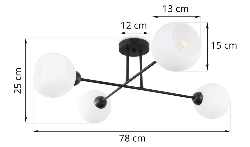 Asturia Black Ceiling Lamp 4-Flat White Lampshade E27