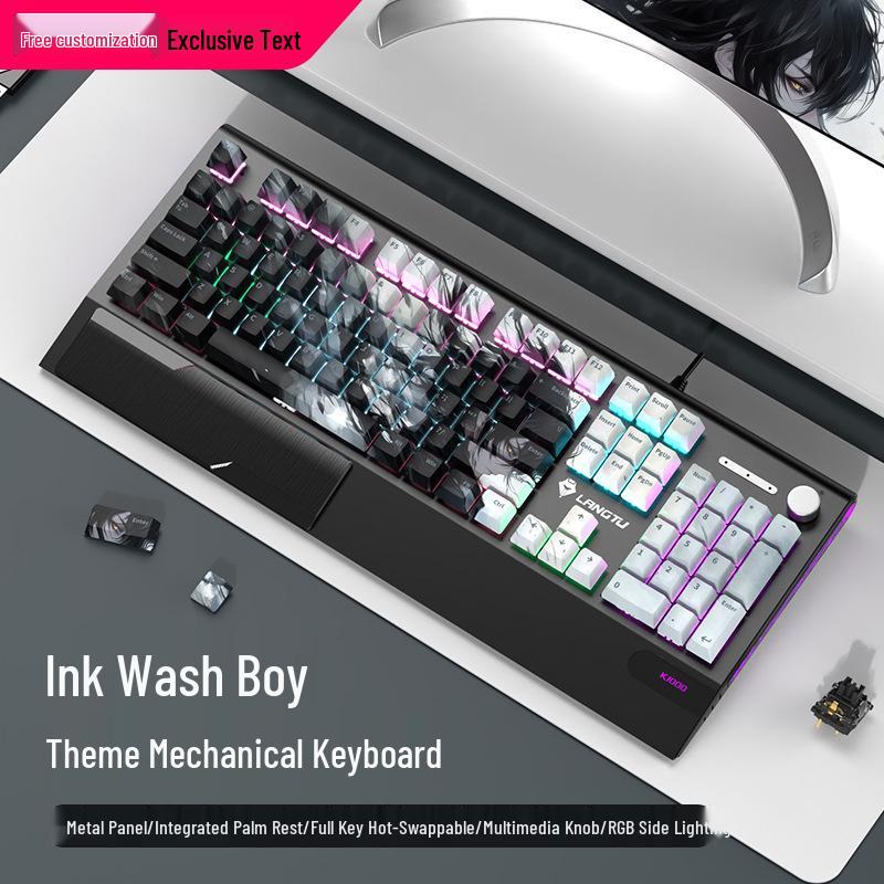 Langtu K1000 Mechanical Gaming Keyboard with Blue Switches - Custom PBT Theme for Girls & Office Use