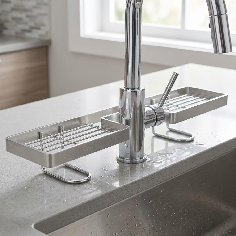 Stainless Steel Bathroom Counter Shelf Anti Slip Faucet Sink Drying Shelf  Mirror Front