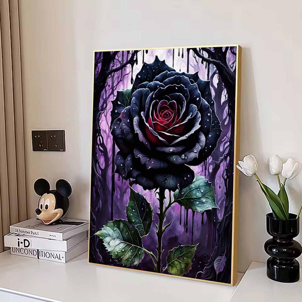 Gothic Rose Diamond Painting Art Set, 5D Rose Diamond Embroidery Craft, DIY Rhinestone Gem Crafts, Home Wall Decoration