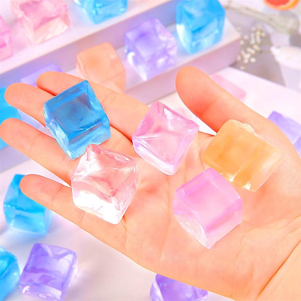 1/3/5/10 Pcs Fidget Toy Mini Squishy Toys Ice Block Stress Ball Toy Kawaii Transparent Cube Square Stress Relief Squeeze Toy