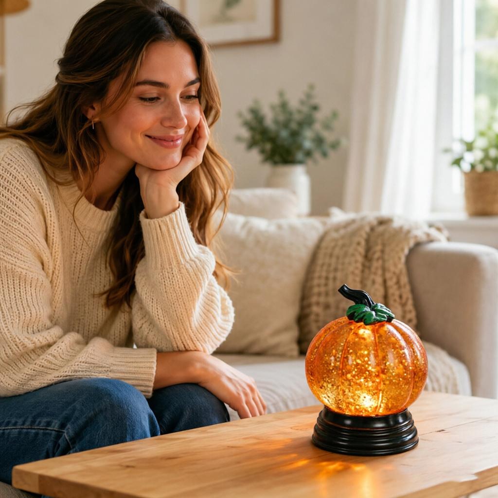 Leuchtender Kürbis Schnee mit warmem orangem Licht - Halloween Herbst Thanksgiving Tischdekoration, Saisonales Geschenk