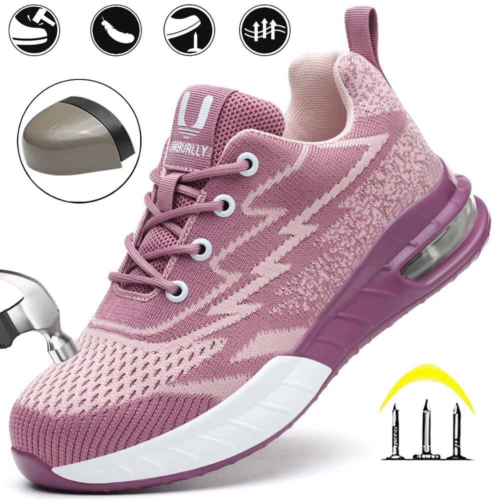 Women's Steel Toe Safety Shoes - Pink Anti Smash & Anti Puncture - Wide European Sizes - Fashion Work Boots for Ladies
