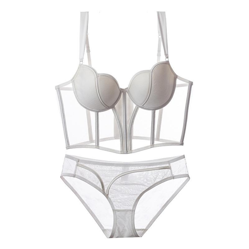 

French pure desire fishbone vest bra thin big chest small bra gather anti-sagging sexy underwear XL білий