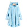 Amazon 2025 Autumn and Winter European and American Buttons Hooded Cat Ears Plush Top Irregular Trendy Brand Solid Color Coat Women