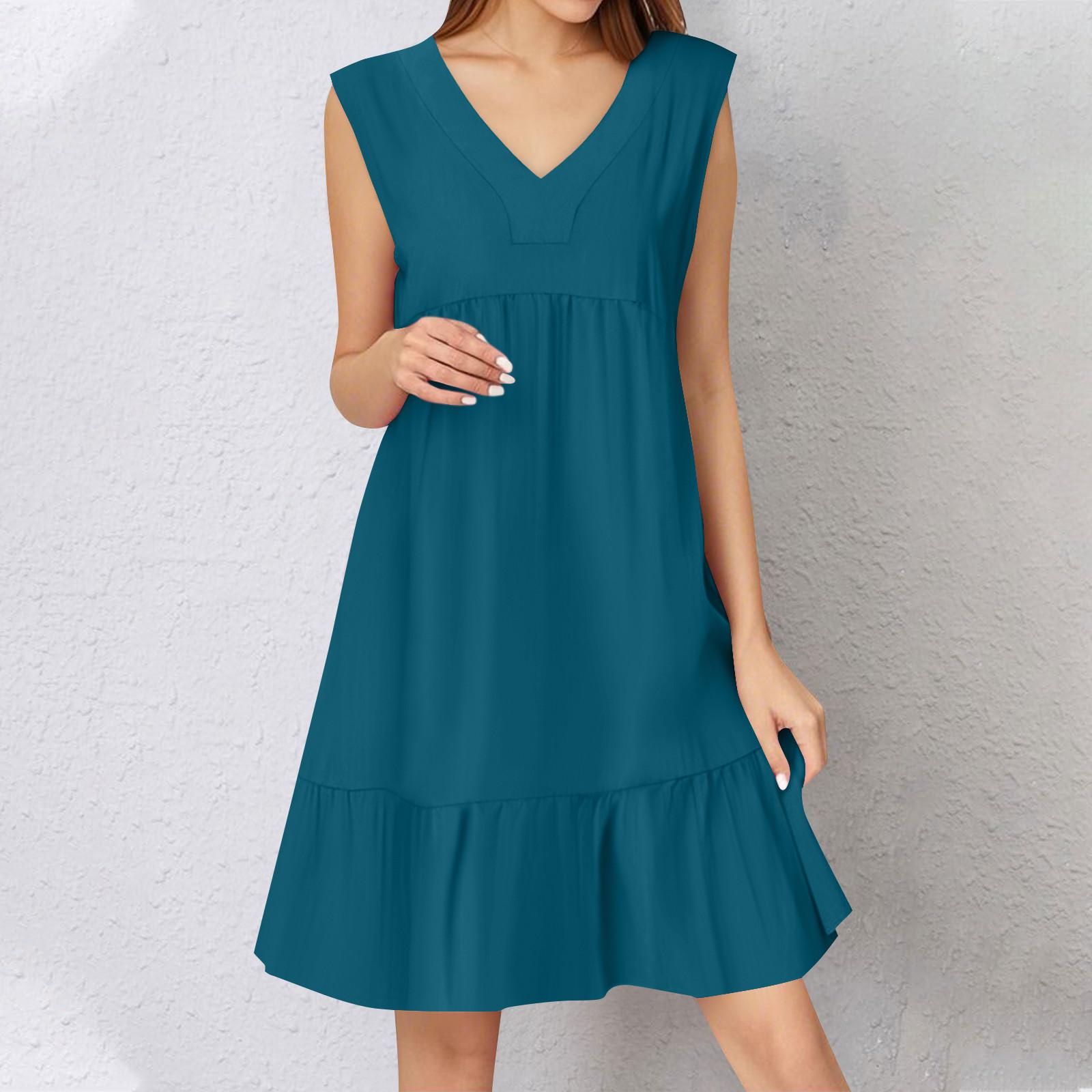 

Womens Summer Dress Sleeveless V Neck Short Dresses Fashion Casual Flowy Boho Ruffle A Line Swing Sundress XXL