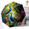 1pc Two Peacocks in Flowers Cartoon Umbrella, Portable 3-Fold Compact Umbrella, Suitable for Camping, Hiking and Travel, Ideal Easter Birthday Gi