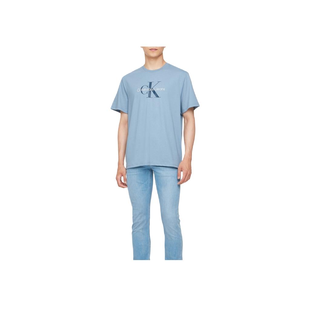 Calvin Klein Comfortable Letter Embroidered Crew Neck Short Sleeve T-Shirt Men Tops Blue 40EM289-Q8W