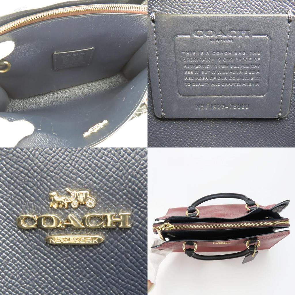 Used COACH Handbag Channing Carryall 76089 Leather Bordeaux Black 2WAY