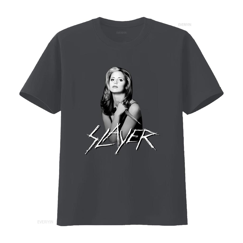 Retro Buffy The Vampire Slayer Black White Print Cool Casual Streetwear T Shirt vintage Washed Stretched Breathable