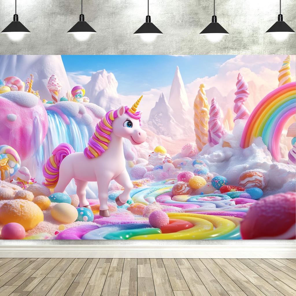 Tauabdruck Einhorn Geburtstag Dekoration Hintergrund Babyparty Fotografie Hintergrund Süßigkeitenbrücke Geburtstagsparty Banner Foto Requisiten