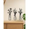 3 Piece Black Acrylic Flower Wall Art Set with Vase Outline Minimalist Home Decor Gift