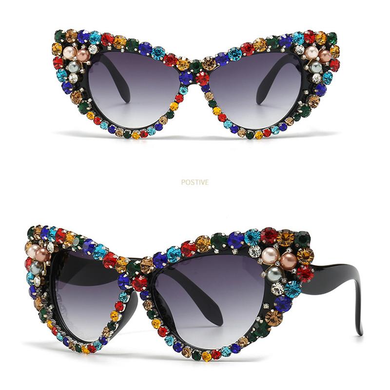 Luxury Diamond Cat Eye Sunglasses Women Vintage Designer Trendy Big Frame Crystal Rhinestone Sun Glass