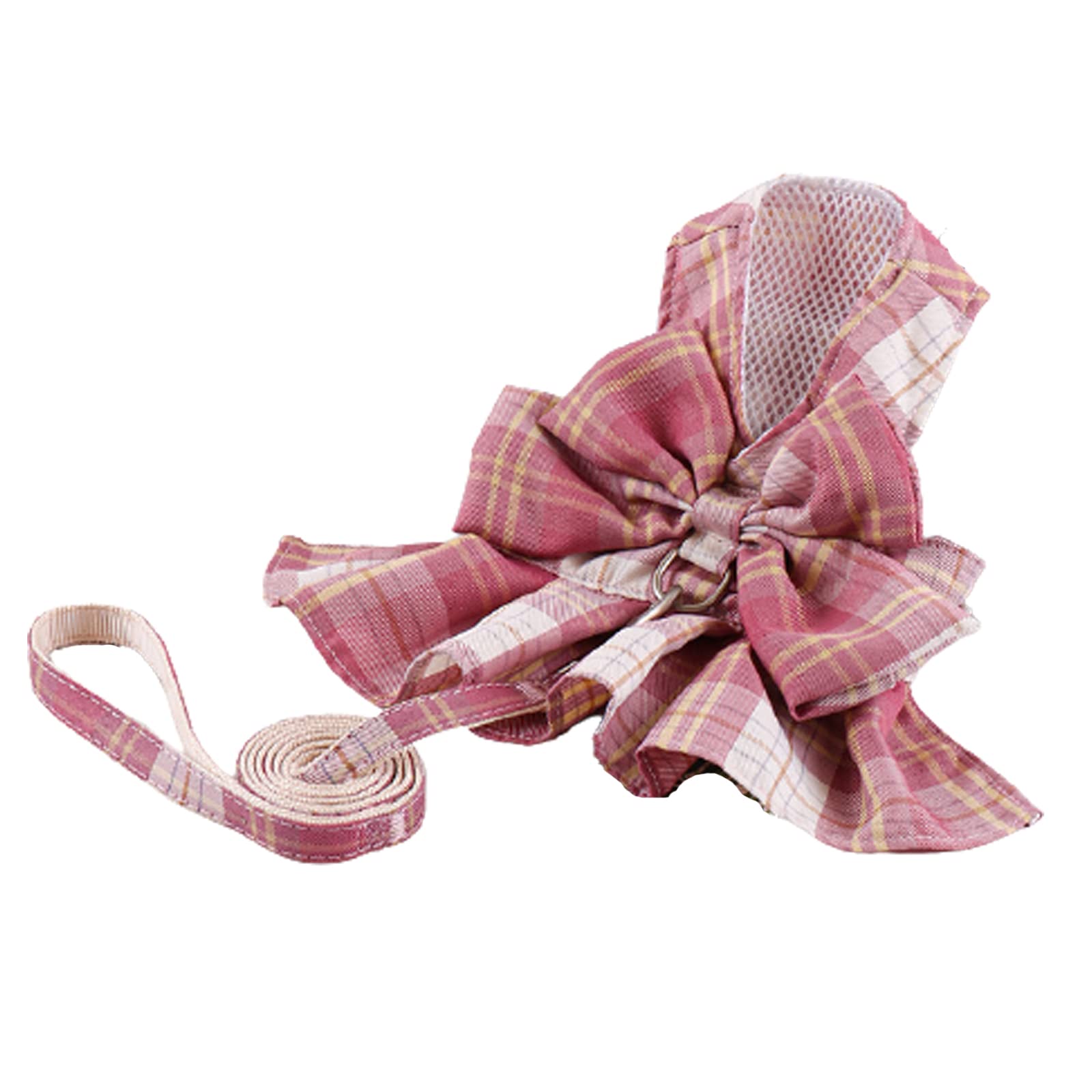 

Cute Sailor Uniform Dog Wear and Harness Set for Small Dogs Checkered Schoolgirl Uniform Breathable Mesh Harness Vest for Walks and Breathable Mesh рожевий