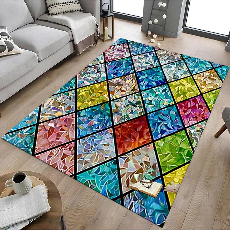 1PC Stained Glass Mosaic Extra Large Non Slip Floor Carpet, Office, Family, Bedroom, Large Area Rug Indoor Rugs, Vibrant Colors