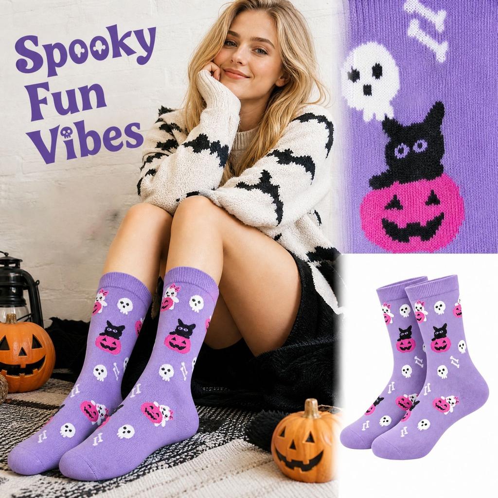 Unisex Halloween Mid-Calf Socks - Trendy Fall Winter Socks for Men and Women
