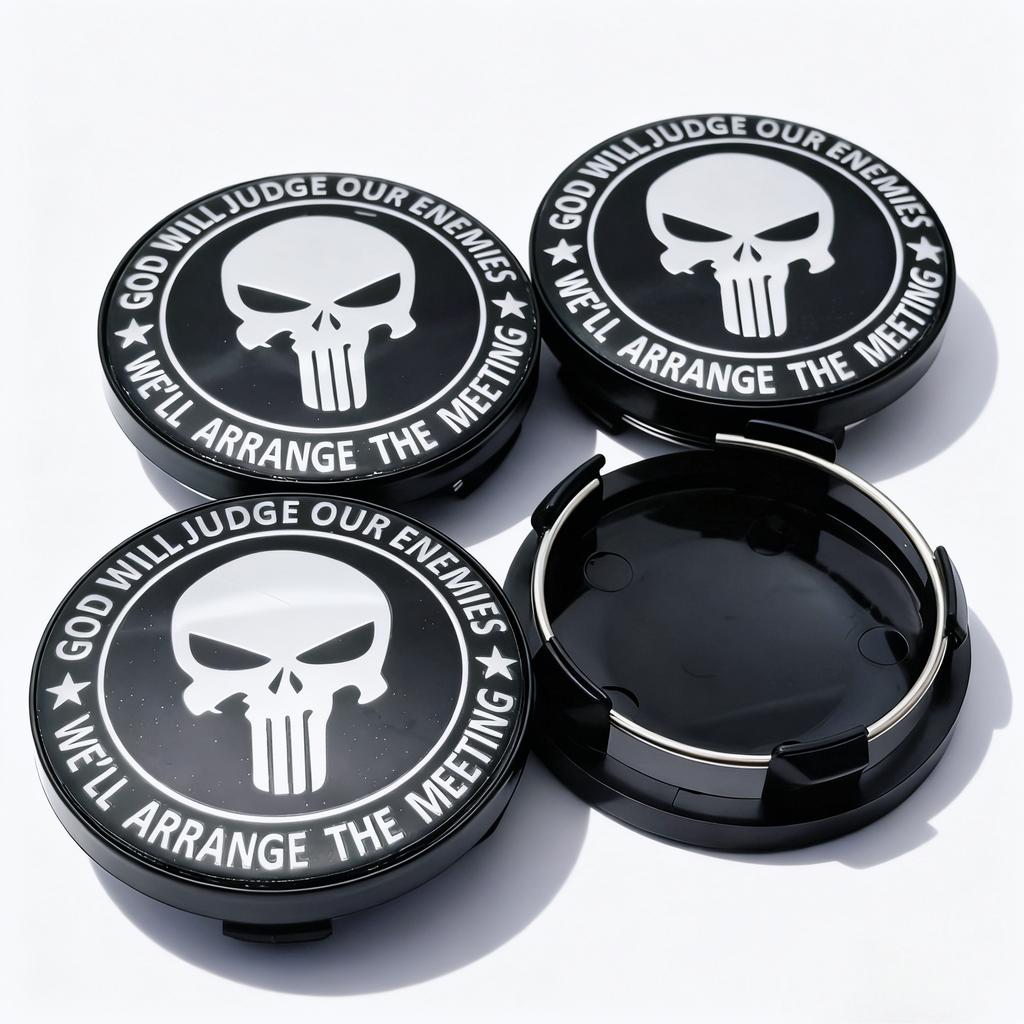 4pcs Skull Logo Emblem Badge Car Wheel Center Caps OD 58MM ID 54MM Wheels Hub Cap Rim Hubcaps Dust Cover Replace Car Accessories