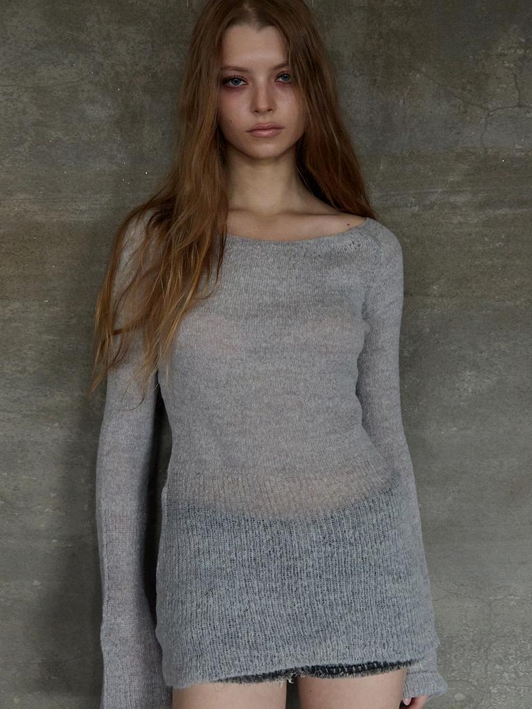 Igseupaieodeugeol Flare Line Mohair Knit Melange Gray