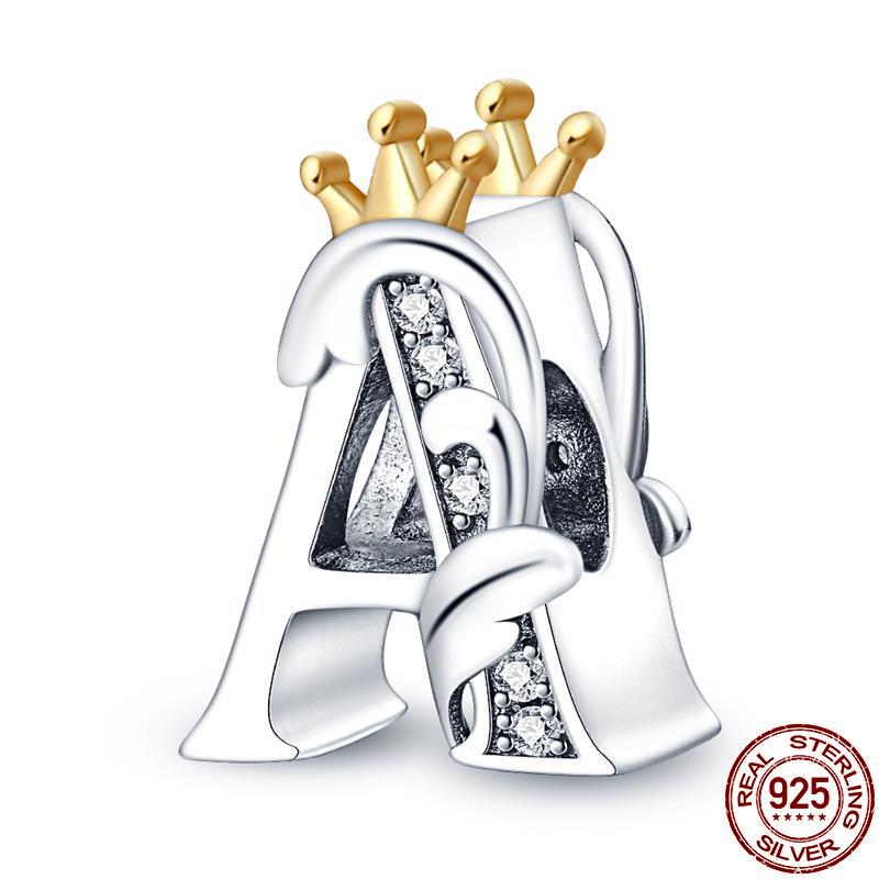 

Charm Bead Components Plata CZ stering Copper Metal Compatible With Pan Authentic Original Bracelets 26 Letter English Alphabet Bead Components