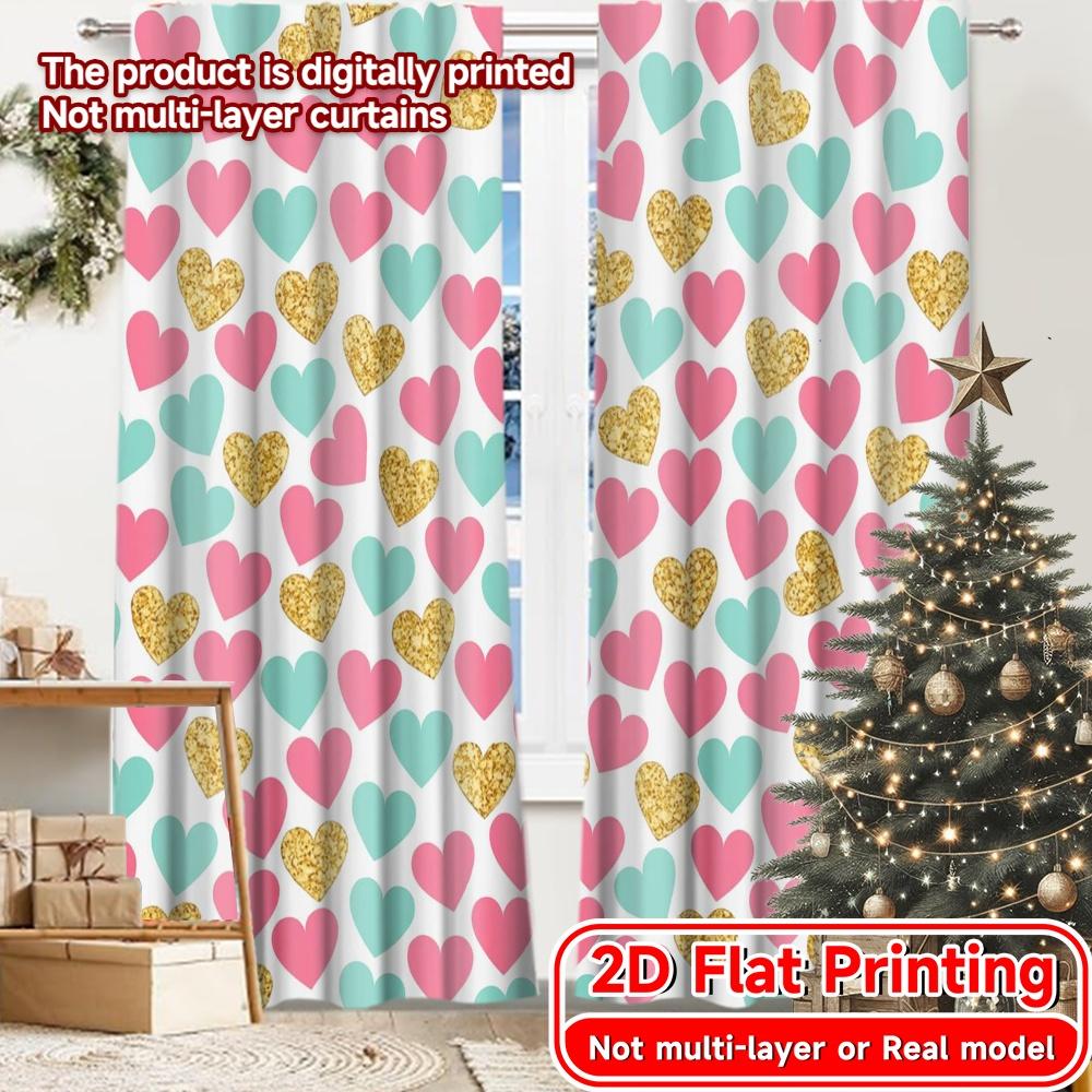 

2D Flat Printing 2pcs Heart Delight Popular Curtains&Window Treatment Fabric Curtains Decorations Outdoor Suitable for Kitchen 100*130 Rod Pocket 1pcs