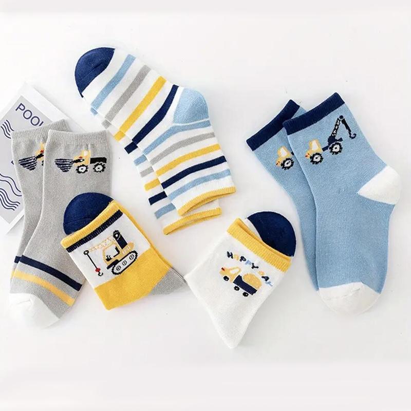 5Pairs Car Pattern Children Socks Spring Autumn Kids Mid Tube Sock Fashion Boys Sports Socks Soft Cotton Baby Footwear 1-8Year