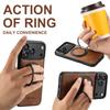 360 Rotating Magnetic Kickstand Waxed Grain Leather Phone Case for iPhone 17 Pro Max 16 15 14 13 12 Shockproof For Magsafe Cover
