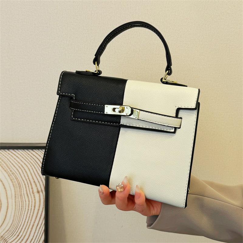 Color Block Kelly Bag: Trendy Two-Tone, Large Capacity, Versatile Shoulder & Crossbody Bag for Work Commute.