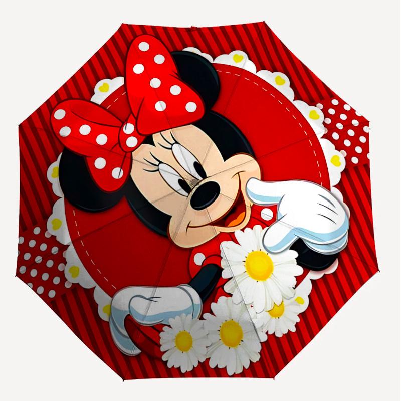 1PC Minnie Mouse Flowers Umbrella-8-Rib Reinforced, Automatic Open, Lightweight & Durable, Cute Fashion Accessory for Outdoor-W189