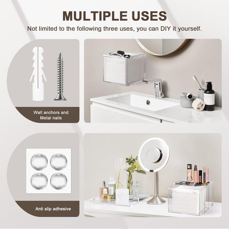 Facial Towel Storage Box Acrylic Towel Bin With Drawer Wall Mounted Facial Towel Container Cosmetic Organizer Box For Face