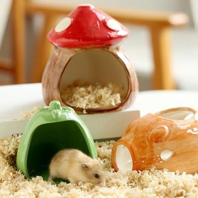 Pet Supplies Mushroom Shaped Ceramic Hamster Hideout Chew-Proof Tree Stump Mushroom Cave Cute Hamster Cooling House Small Pet