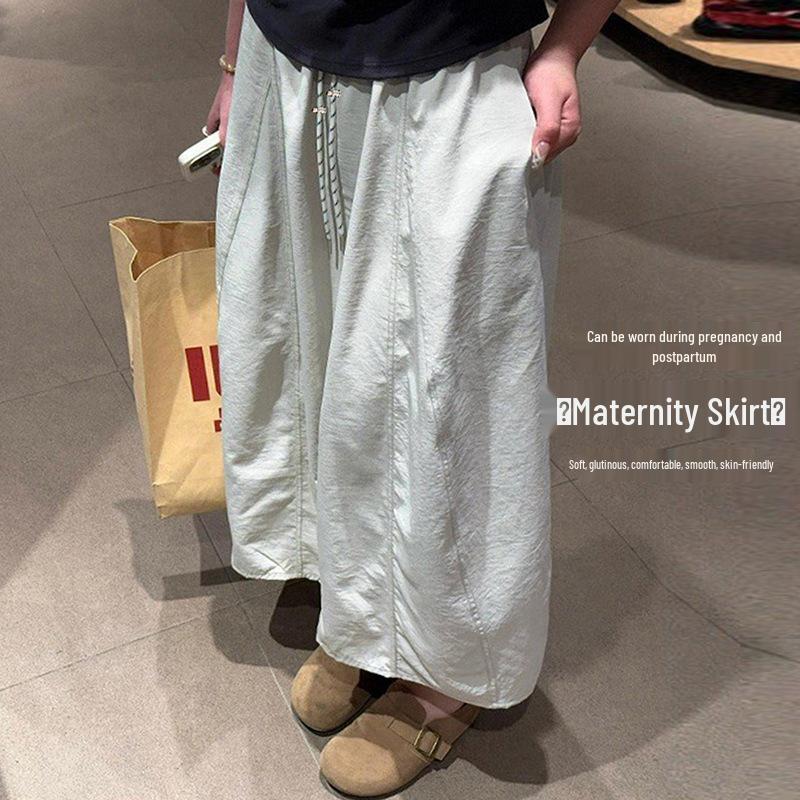

Women s White Linen Maternity Skirt - Summer 2026 Mid-Length Drawstring Style XL белый