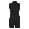 Women Solid Color Playsuits Mock Neck Sleeveless Skinny Short Jumpsuits Summer Casual Bodysuits Rompers