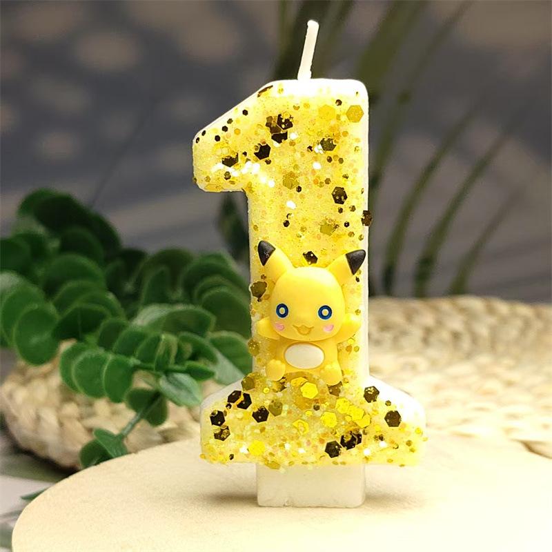 Number 0 Birthday Candle with Decorative Figure Glitter Embedded Wax Cake Topper for Children's Party Baking Supplies