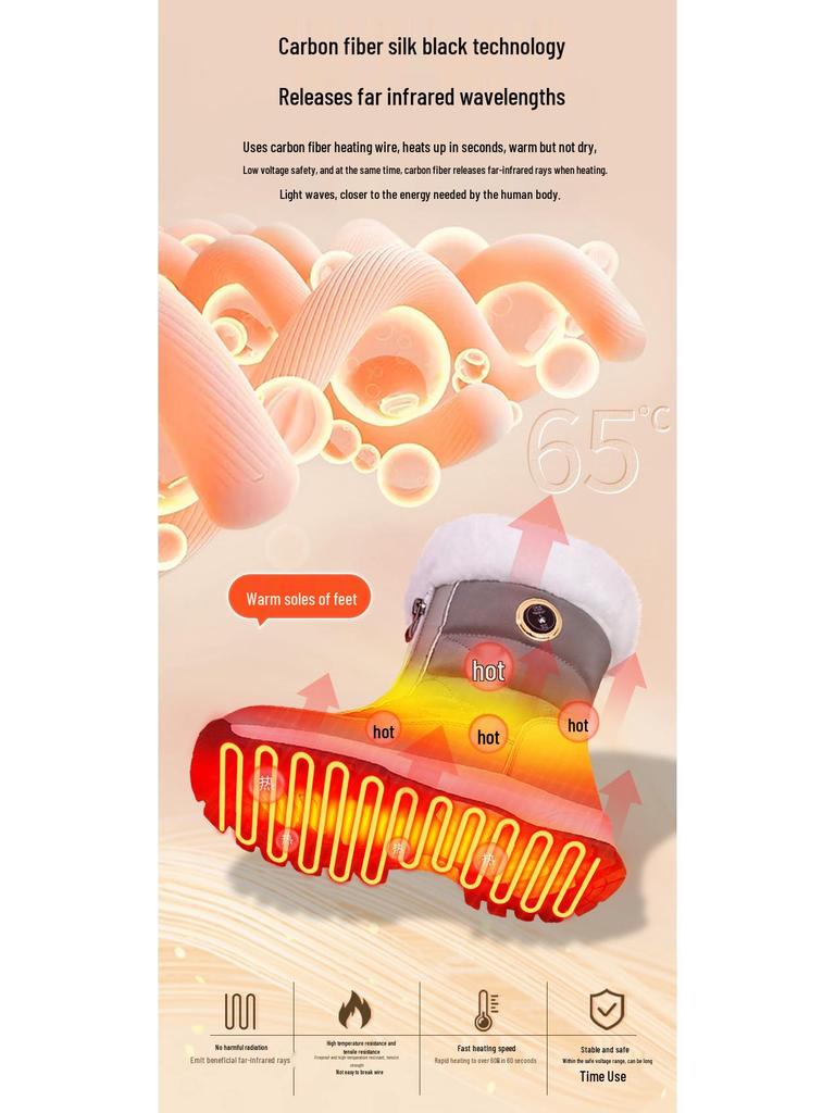 Rechargeable Electric Heated Wool Snow Boots for Women - Warm Cotton Shoes with Heating Insoles.