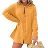 2 Pcs/Set Women Shirt Shorts Set Solid Color Long Sleeves Lapel Collar Single-breasted Split Blouse High Waist Loose Above Knee