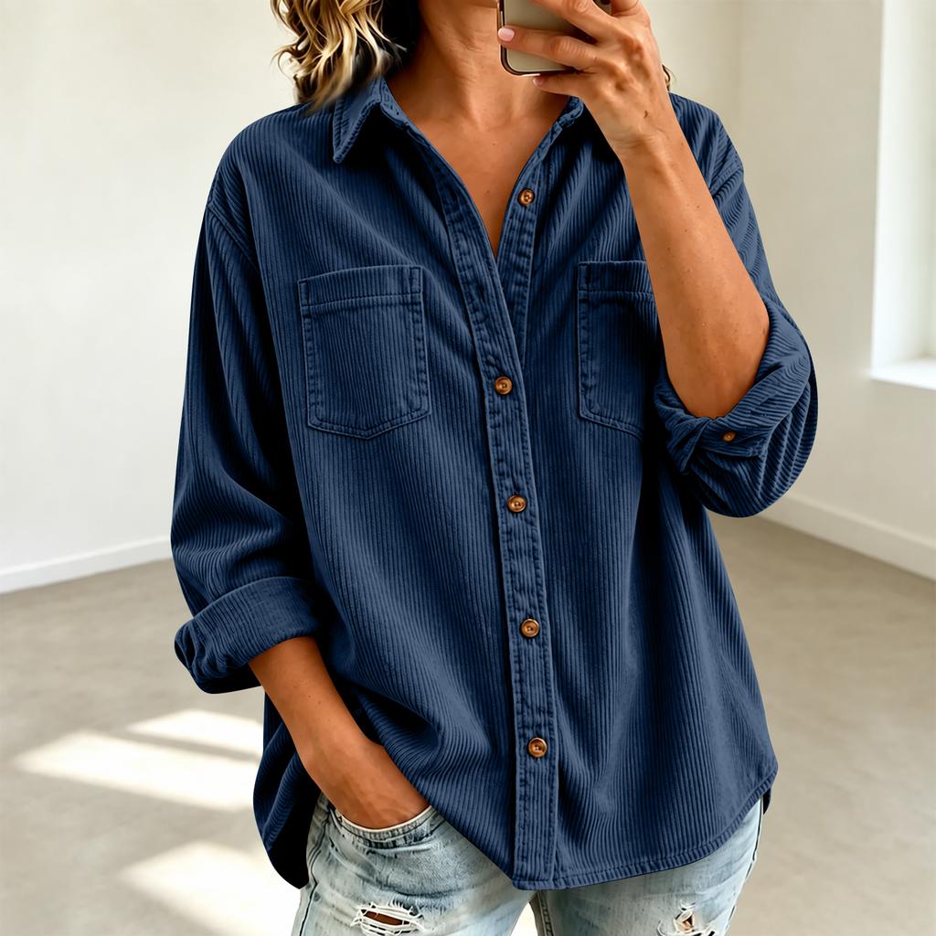 Damen Casual Cord-Strickjacke Jacke Langarm Top für Herbst Winter Alltagskleidung