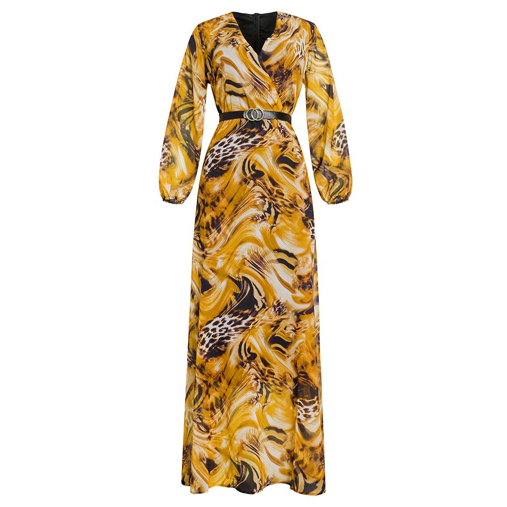 Plus Size Women's V-Neck Print A-Line Chiffon Dress