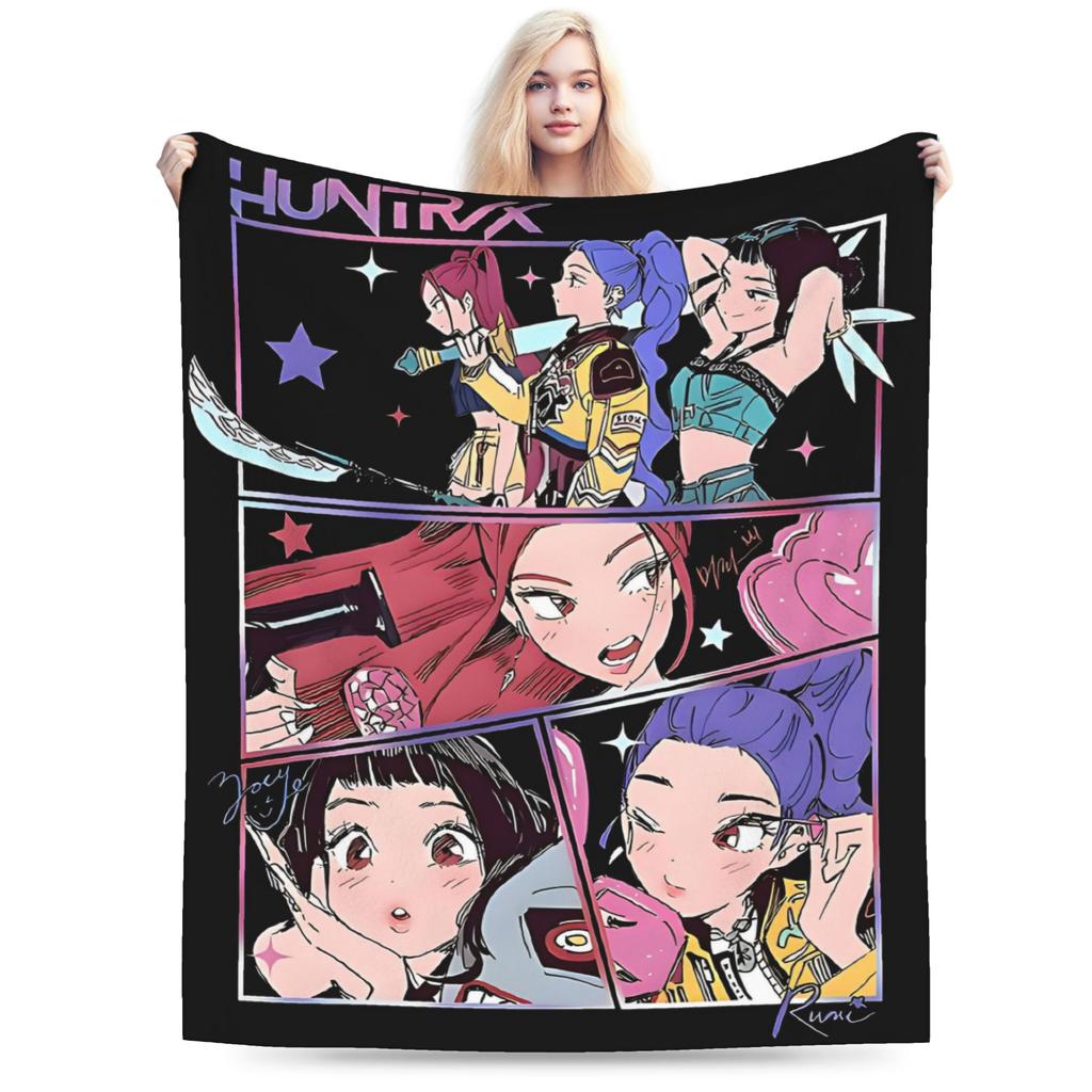 Zoey Kpop Demon Hunters Flannel Blanket Huntrix Awesome Throw Blanket for Home 125*100cm Plush Thin Quilt