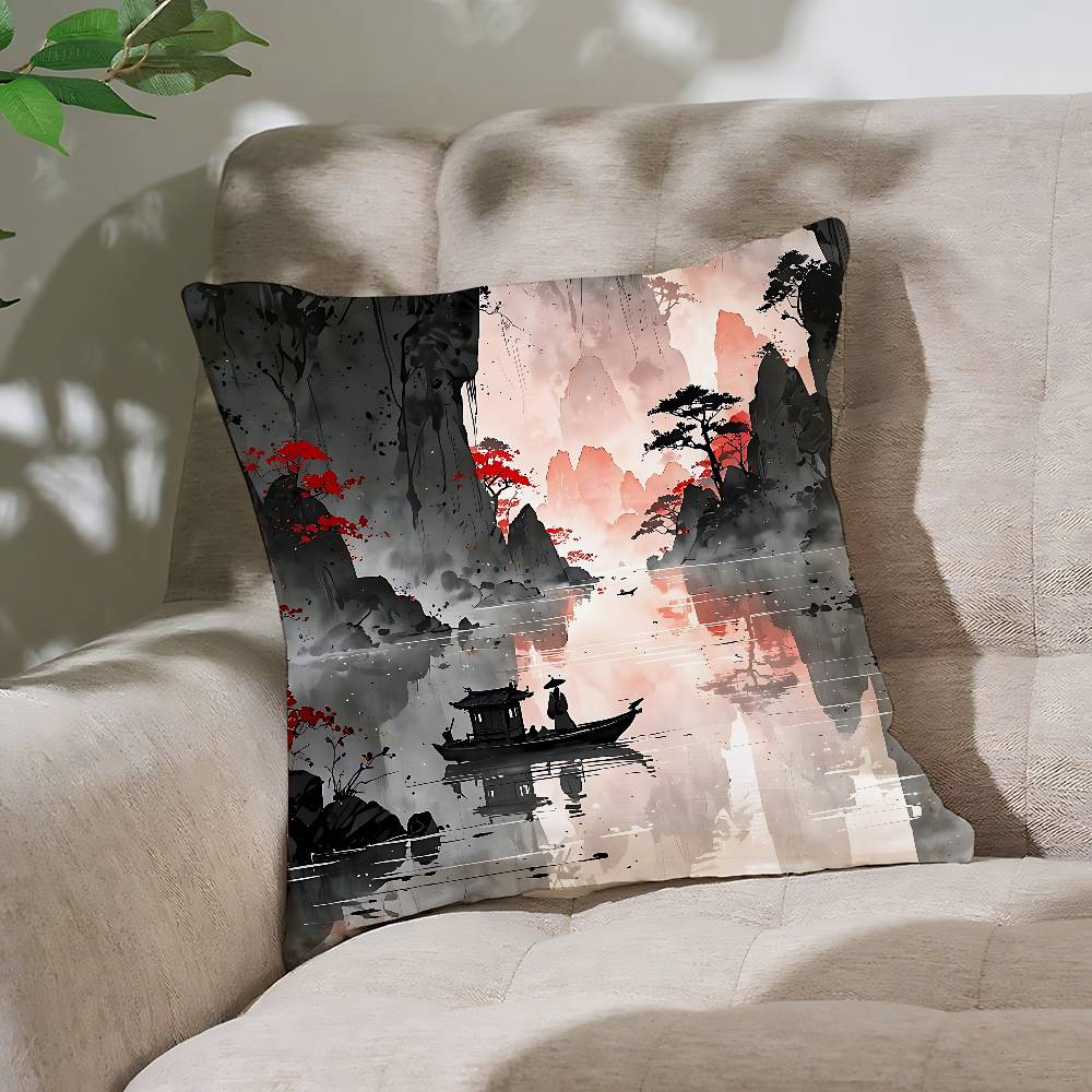 Chinese Landscape Pillow Case Throw Pillow Cover Nordic Vintage Style Cushion Covers Home Living Room Sofa Couch Seat Decor
