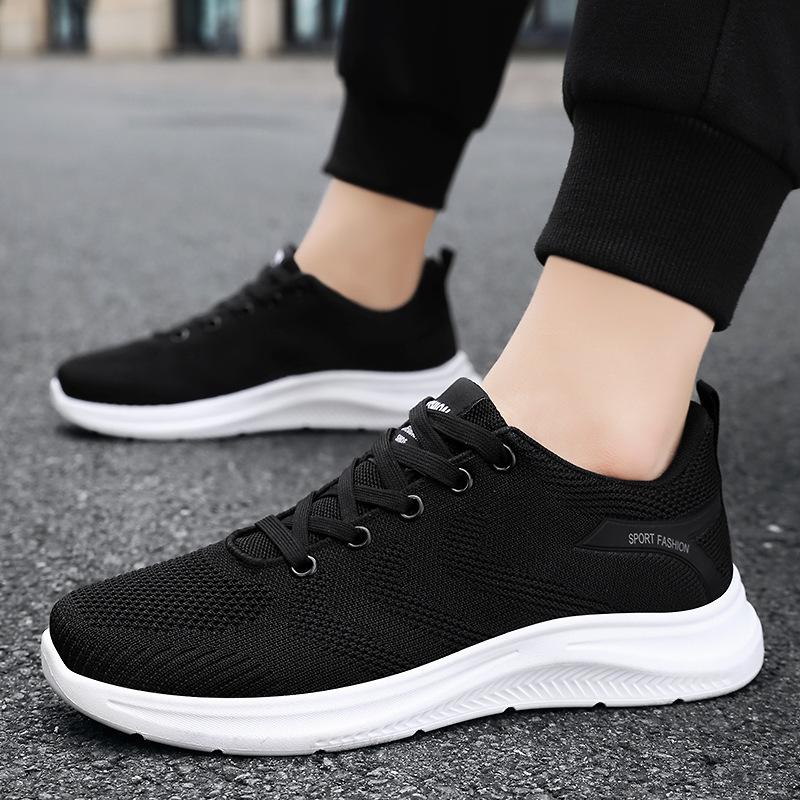 Men's shoes new fly-woven sports shoes light and breathable running shoes mesh simple casual shoes lace-up soft-soled single shoes