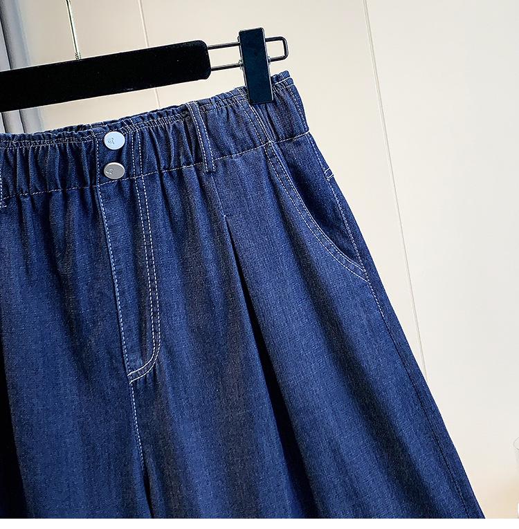 Women's Lightweight Tencel Denim High-Waist Loose Shorts - Summer Ice Silk 5-Point Pants Plus Size